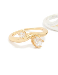 Designed with gold and silver tones, this cubic zirconia chunky wave ring set close up view - link has visual effect only
