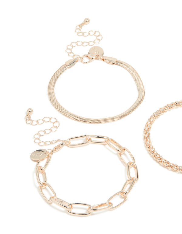 Rose Gold Mixed Chains Bracelet 3-Pack