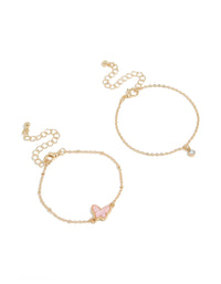 Gold Diamante & Butterfly Bracelets 2-Pack - link has visual effect only