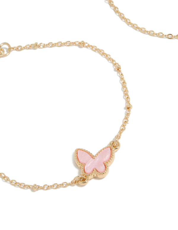 Gold Diamante & Butterfly Bracelets 2-Pack