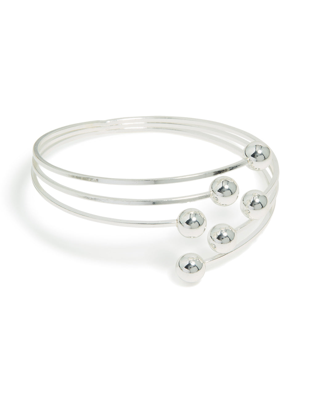 Stunning silver ball layered wrap around bangle front view