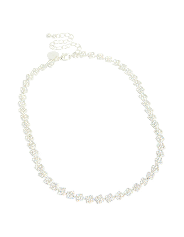Silver Plated Cubic Zirconia Multi Flower Necklace