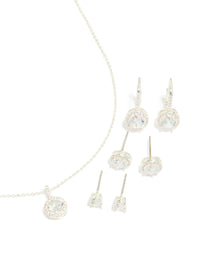 Silver Plated Cubic Zirconia Mixed Earrings & Necklace Set - link has visual effect only
