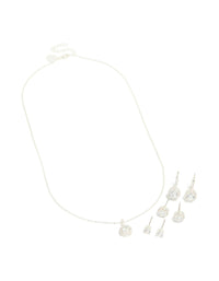 Silver Plated Cubic Zirconia Mixed Earrings & Necklace Set - link has visual effect only
