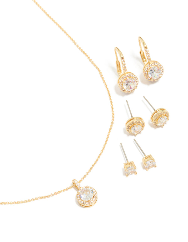 Gold Plated Cubic Zirconia Mixed Earrings & Necklace Jewellery Set