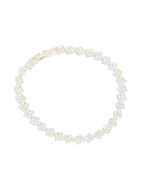Elegant silver plated cubic zirconia multi flower tennis bracelet featuring floral pattern front view - link has visual effect only