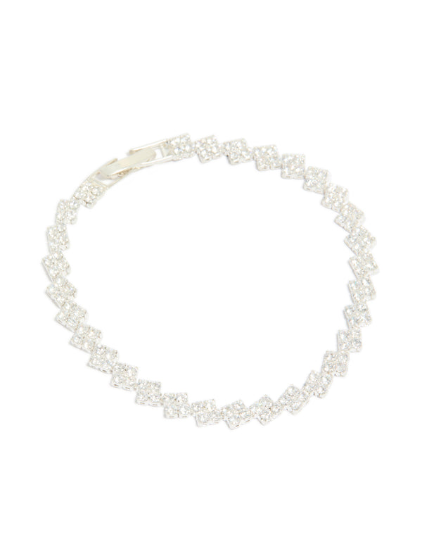 Elegant silver plated cubic zirconia multi flower tennis bracelet featuring floral pattern front view