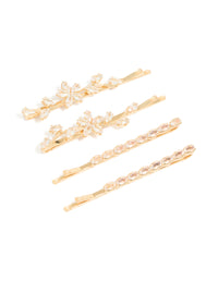 Discover gold cubic zirconia featuring floral designs in a 4 pack front view - link has visual effect only