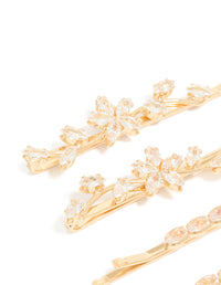 Crafted from cubic zirconia with floral design in gold, these clips are shown as a 4 pack detail view - link has visual effect only