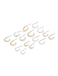 Mixed Metal Thin Round Hoop Earrings 8-Pack - link has visual effect only