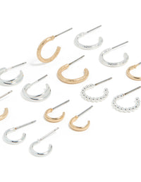Mixed Metal Thin Round Hoop Earrings 8-Pack - link has visual effect only