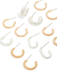Mixed Metal Twisted & Smooth Hoop Earrings 8-Pack - link has visual effect only