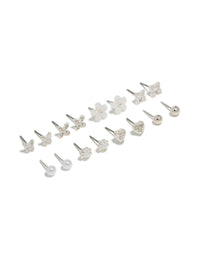 Silver Pearl Flower & Butterfly Earrings 8-Pack - link has visual effect only