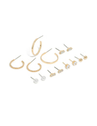 Gold Mixed Circle Stud & Hoop Earrings 7-Pack - link has visual effect only