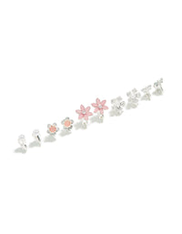 Silver Pretty Flower Clip On Earrings 5-Pack - link has visual effect only