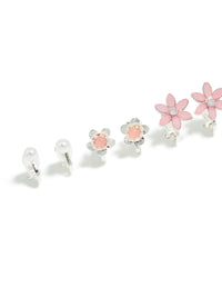 Silver Pretty Flower Clip On Earrings 5-Pack - link has visual effect only