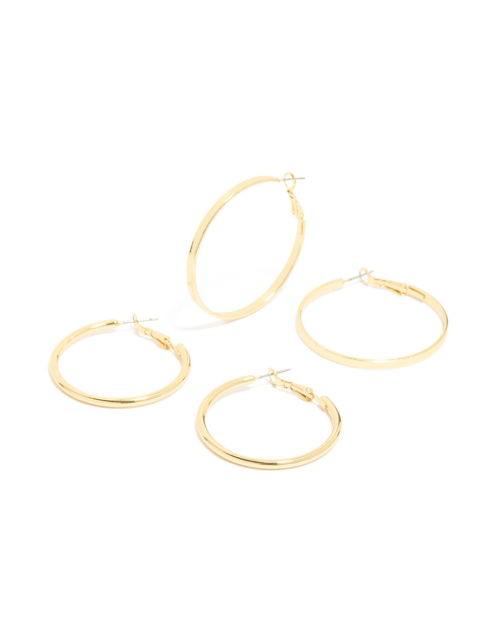 Discover thick flat hoop earrings in a 2-pack, featuring gold plated material with a chunky style front view