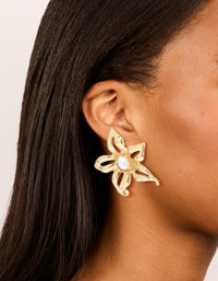 Gold Plated Statement Pearl Flower Earrings - link has visual effect only
