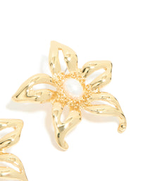 Gold Plated Statement Pearl Flower Earrings - link has visual effect only