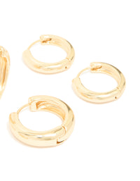 Detailed view of gold plated thick hoop earrings 3-pack showing closure mechanism - link has visual effect only
