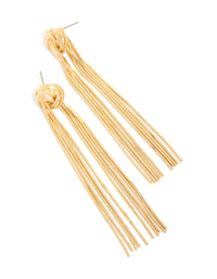 These gold plated statement fringe knot earrings front view - link has visual effect only