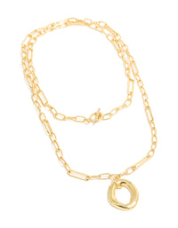 Gold Plated Oval Toggle Clasp Chain Layered  Necklace - link has visual effect only