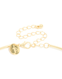 Elegantly designed gold plated torque necklace with cubic zirconia teardrop pendant in dainty statement style clasp detail view - link has visual effect only
