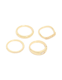 Gold Plated Cubic Zirconia & Plain Rings 4-Pack - link has visual effect only