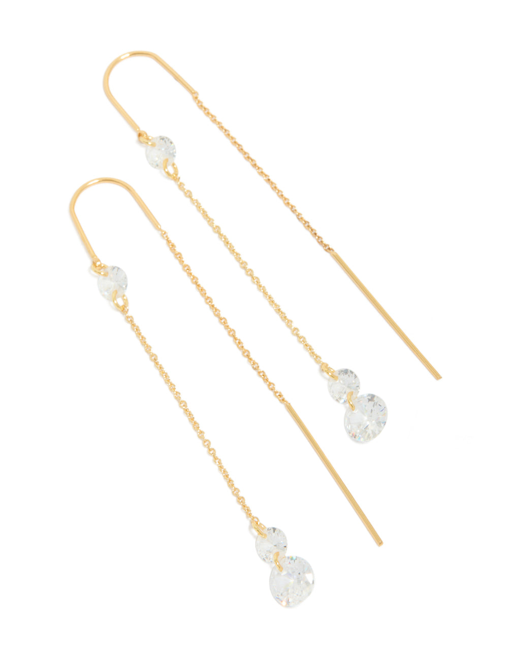 Elegant gold plated cubic zirconia thread through earrings front view