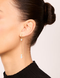 Showcasing gold plated cubic zirconia thread through earrings on ear view - link has visual effect only