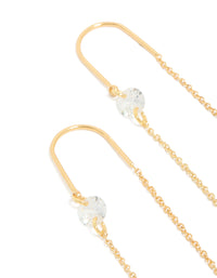 Stunning gold plated cubic zirconia thread through earrings close up view - link has visual effect only
