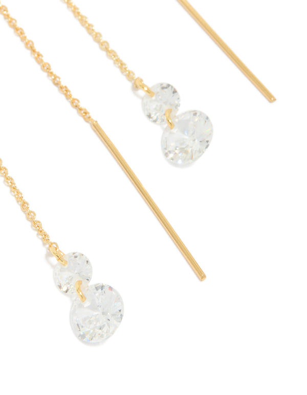 Discover gold plated cubic zirconia thread through earrings post detail view