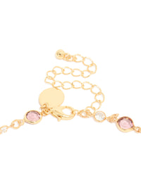Gold Plated Pink & Clear Cubic Zirconia Station Necklace - link has visual effect only