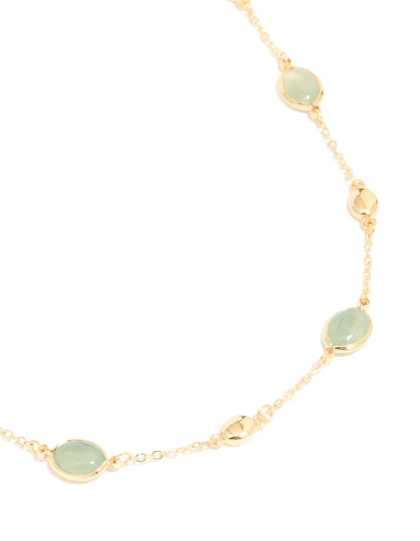 Gold Plated Green Oval Stone Necklace