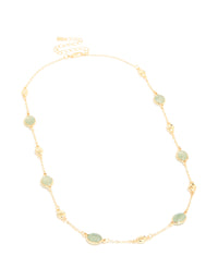 Gold Plated Green Oval Stone Necklace - link has visual effect only