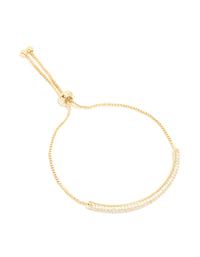 Elegant gold plated cubic zirconia pavé toggle bracelet with adjustable fastening front view - link has visual effect only