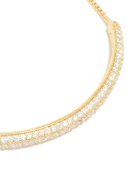 Detailed view of gold plated cubic zirconia pavé toggle bracelet close up view - link has visual effect only