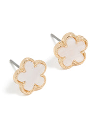 Gold White Acrylic Flower Stud Earrings - link has visual effect only