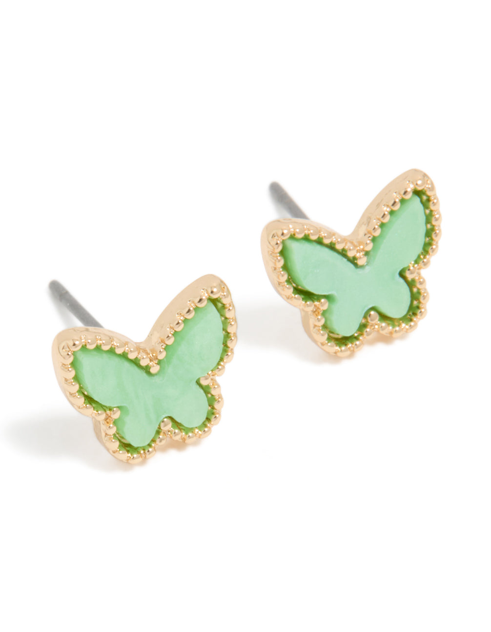 Gold Light Green Acrylic Butterfly Stud Earrings