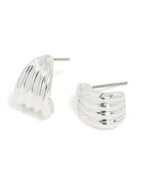 Silver Ribbed Clicker Huggie Earrings - link has visual effect only