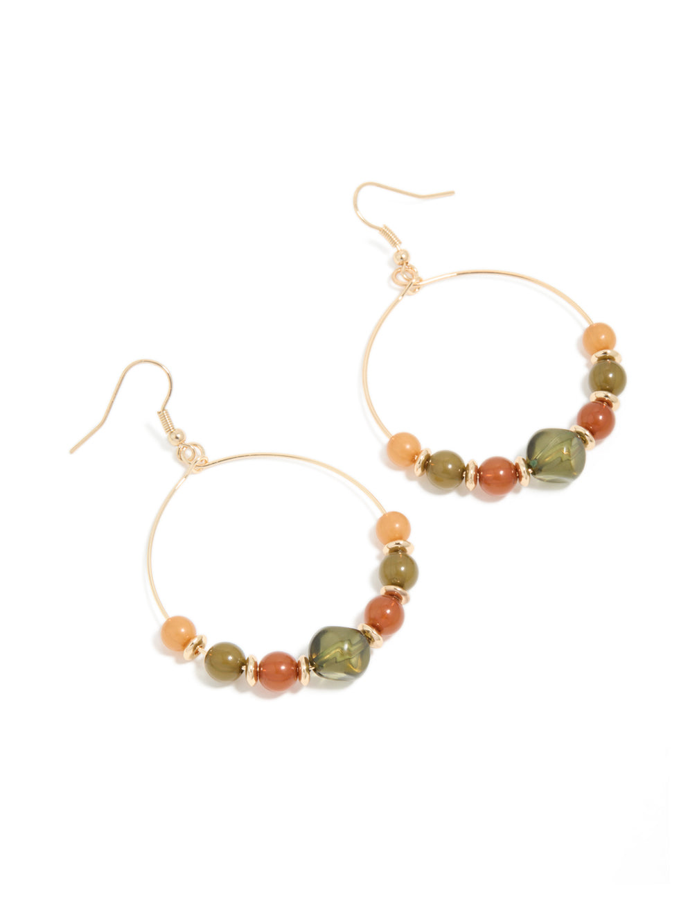 Gold Brown & Green Beaded Drop Earrings