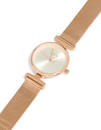 Discover this women's analog watch featuring white dial, round shape, casual styling, mesh strap in rose gold watch face detail view - link has visual effect only