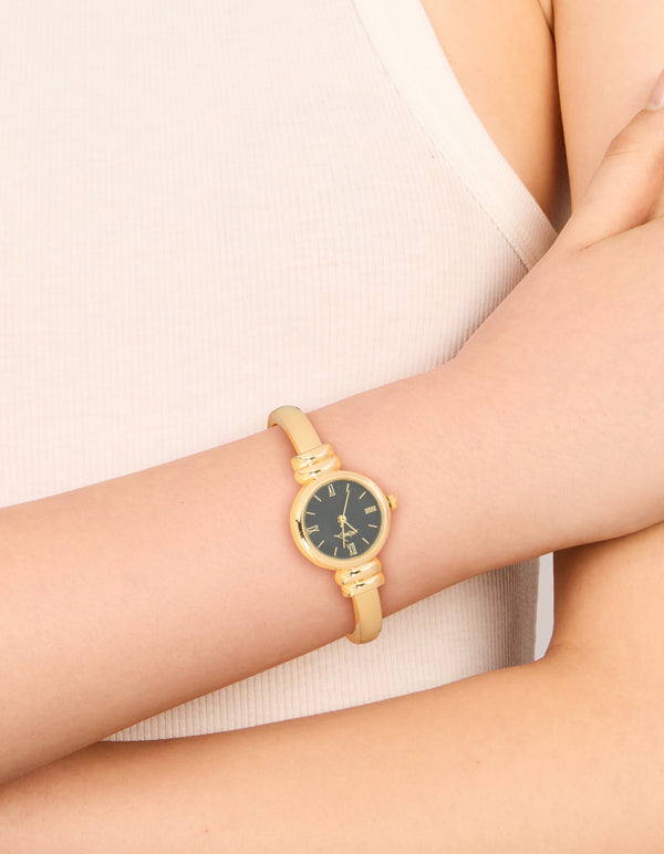 Gold Plated Black Watch Face Centre Bangle