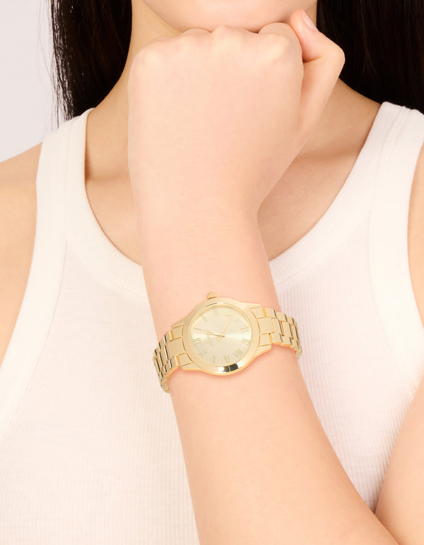 Gold Plated Classic Round Roman Numeral Watch