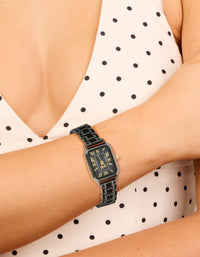 Black Coated Metal  Rectangle Roman Numeral Watch - link has visual effect only