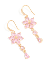 Gold Pink Cubic Zirconia Flower Hook Earrings - link has visual effect only