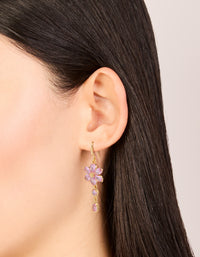 Gold Pink Cubic Zirconia Flower Hook Earrings - link has visual effect only