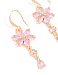 Gold Pink Cubic Zirconia Flower Hook Earrings - link has visual effect only