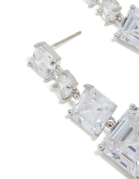 Designed with silver cubic zirconia square drop earrings highlighting post detail view - link has visual effect only
