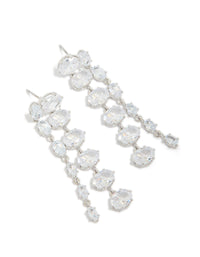 Elegant silver cubic zirconia oval layered drop earrings in light cyan front view - link has visual effect only